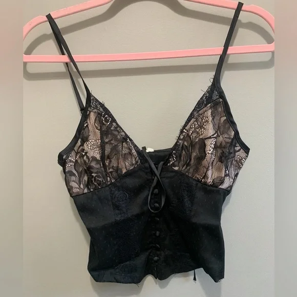Free People Intimately Black Lace See Me Now Satin Camisole Top Size XS NWT Sexy - Picture 5 of 7
